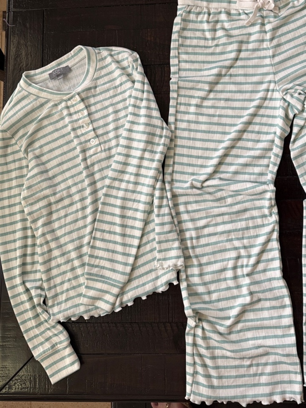 LOFT Kids Mint and White Striped Pajama Set